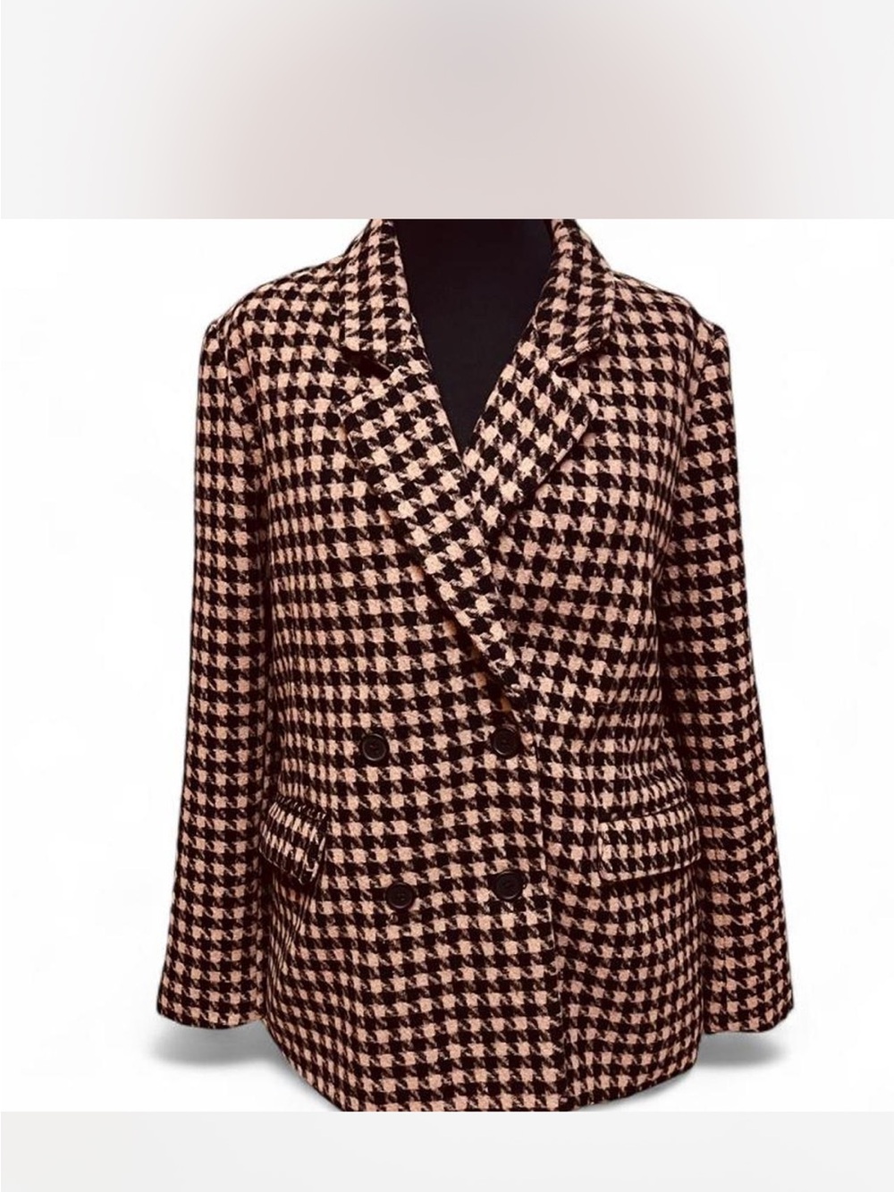 Womens Houndstooth BLANK-NYC Oversized Blazer Black & Tan, Medium